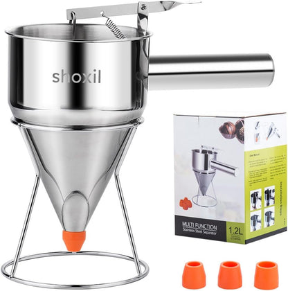 20oz Pancake Batter Dispenser, Multi-Caliber Stainless Steel Funnel Cake Dispenser with Stand Great for Pancakes, Cupcakes or Any Baked Goods