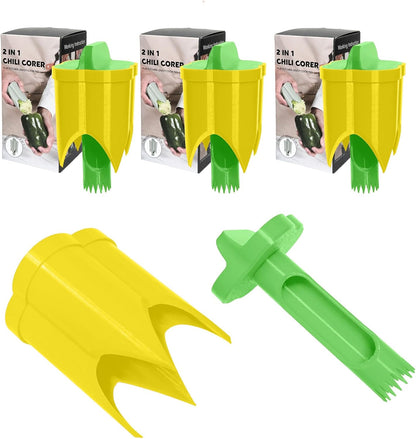 Pepper Corer, 2 in 1 Red Bell Pepper Seed Corer Remover Tool, Fruit & Vegetable Corers Quick Cave Tools for Jalapeno Cutter Deseeder, Green