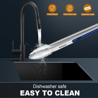 Tongs For Cooking - Heat Resistant 600 Degrees Stainless Steel Kitchen Tong,Heavy Duty Metal Locking Tongs - Perfect for Food,Salad and BBQ set of 3 (7",9" and 12") Dishwasher