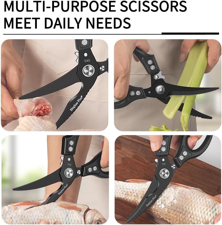 Professional 10-Inch Heavy-Duty Kitchen Shears Ultra-Sharp Stainless Steel Scissors for Cutting Meat, Poultry, Fish, Herbs & Vegetables (Black)