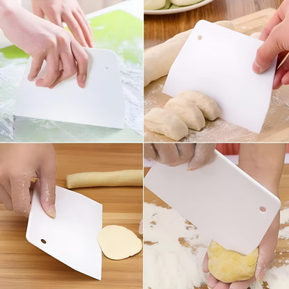 3-Piece Trapezoidal Plastic Scraper, Multi-Function Kitchen Tool, Bench Scraper, Dough Scraper, for Kitchen Restaurant, Flat Top Griddle Baking, Bread, Pizza, White (6.1x4.1 Inches)
