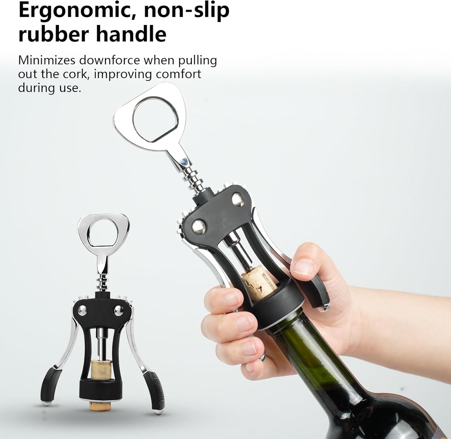 Wine Opener, Zinc Alloy Wine Bottle Opener, Wing Corkscrew Wine Bottle Opener, 2-in-1 Multifunctional Design (black)