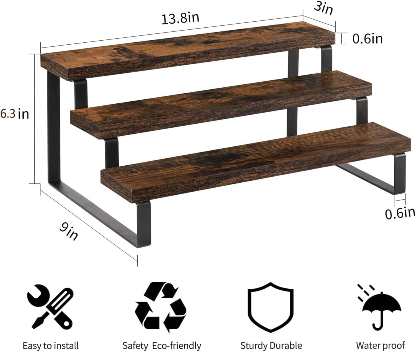 YINMIT Wooden Display Riser Stand, Tiered Perfume and Cologne Organizer Stand, 4 Tier Spice Rack Organizer, Rustic Display Shelf for Candles (4 Tier)