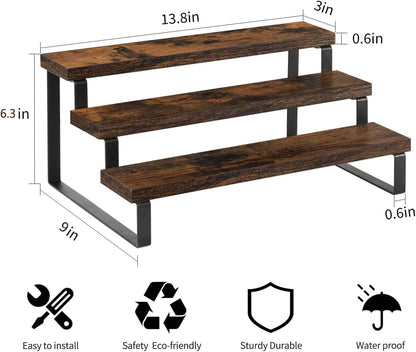 YINMIT Wooden Display Riser Stand, Tiered Perfume and Cologne Organizer Stand, 4 Tier Spice Rack Organizer, Rustic Display Shelf for Candles (4 Tier)