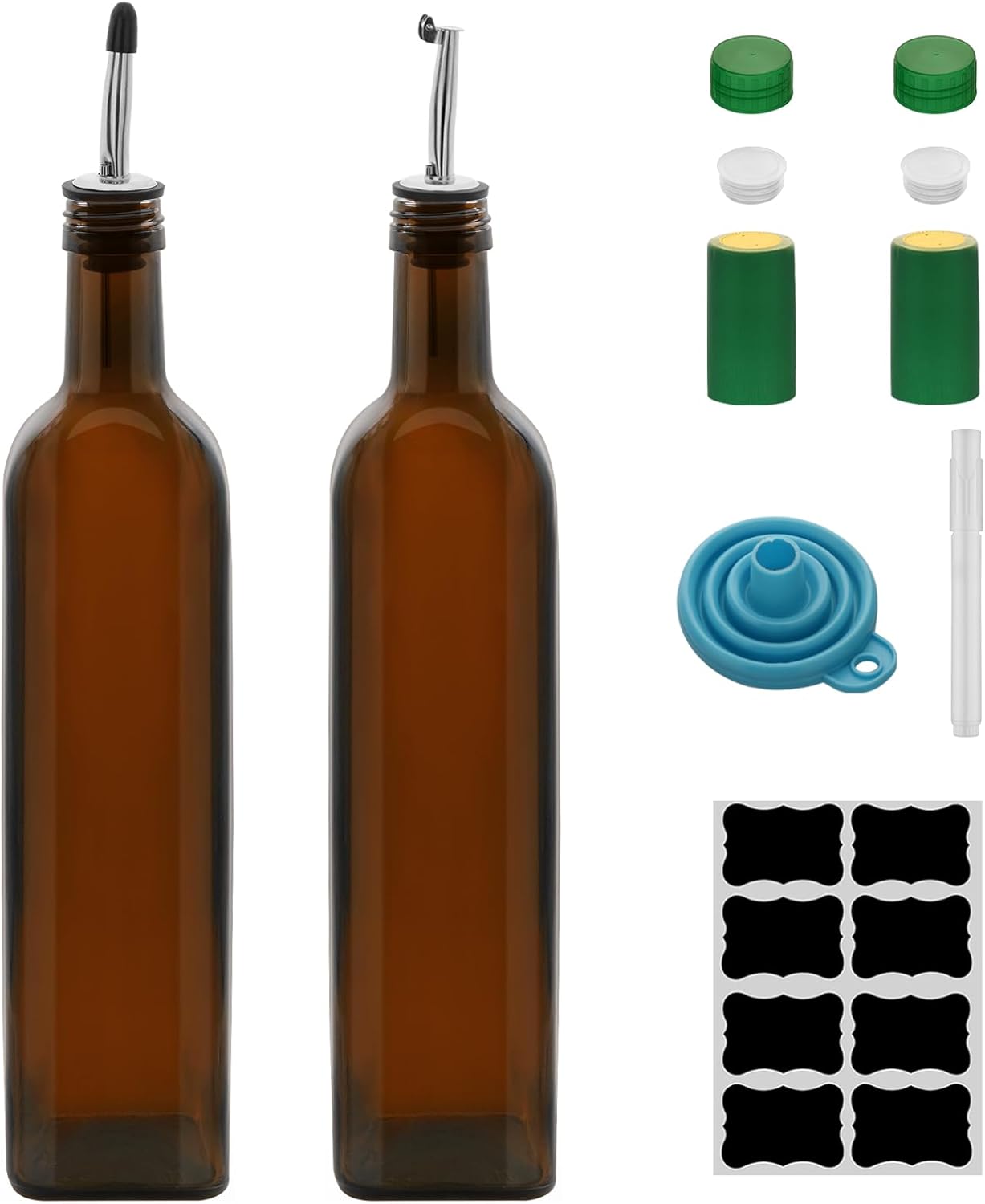 2Pcs 25 oz Olive Oil Dispenser Bottle,750 ml Glass Oil and Vinegar Dispenser Set with Pourers and Funnel ，Oil Bottles for Kitchen Large capacity oil bottles (Green 2pcs)
