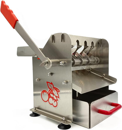 The Sausage Maker - Stainless Steel Deluxe Cherry Pitter - Heavy Duty Multi Pit Removal Tool - 5 at Once Capacity - Includes Catching Container
