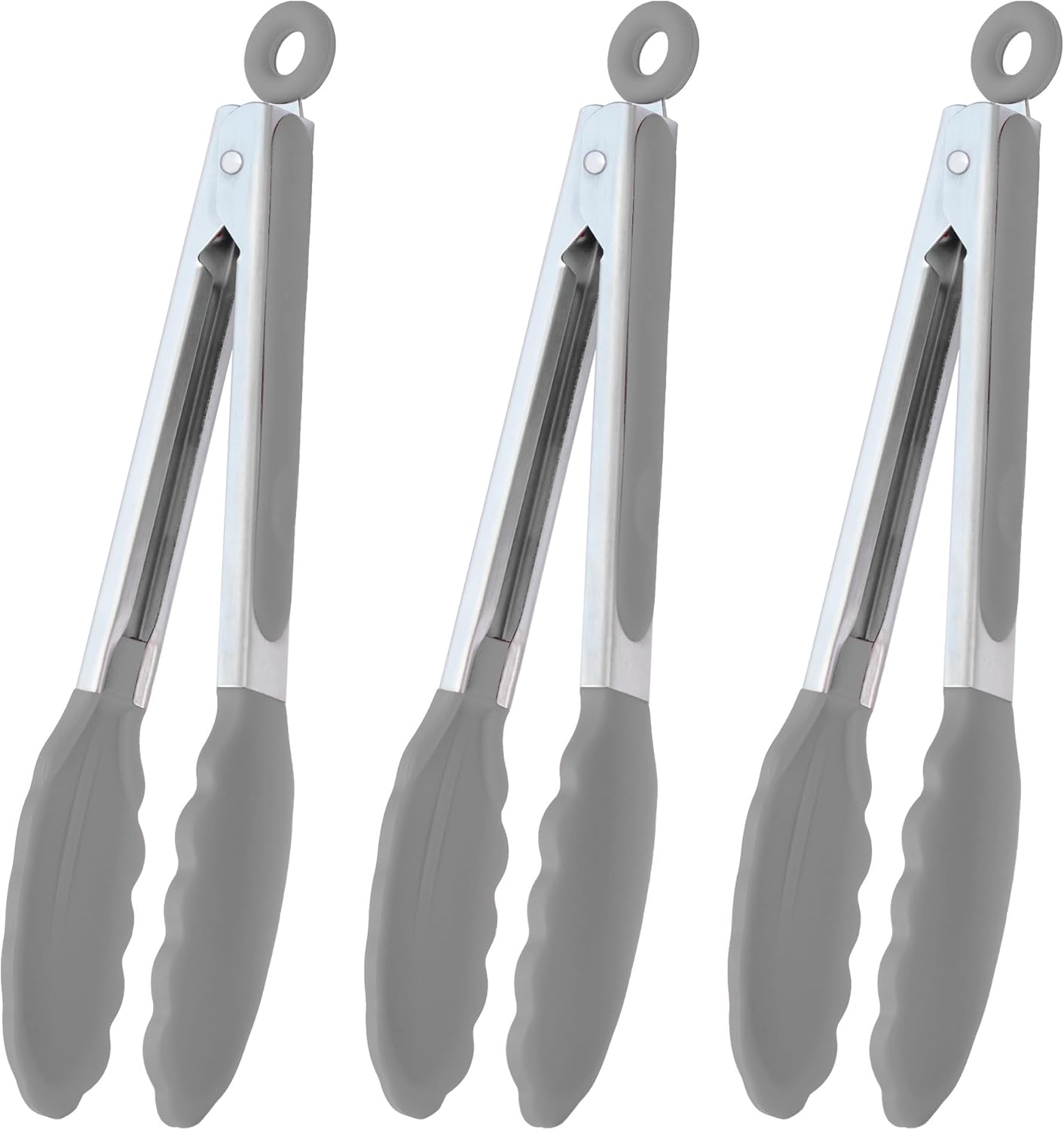 HINMAY Stainless Steel Kitchen Tongs 9-Inch Cooking Tongs, Set of 3
