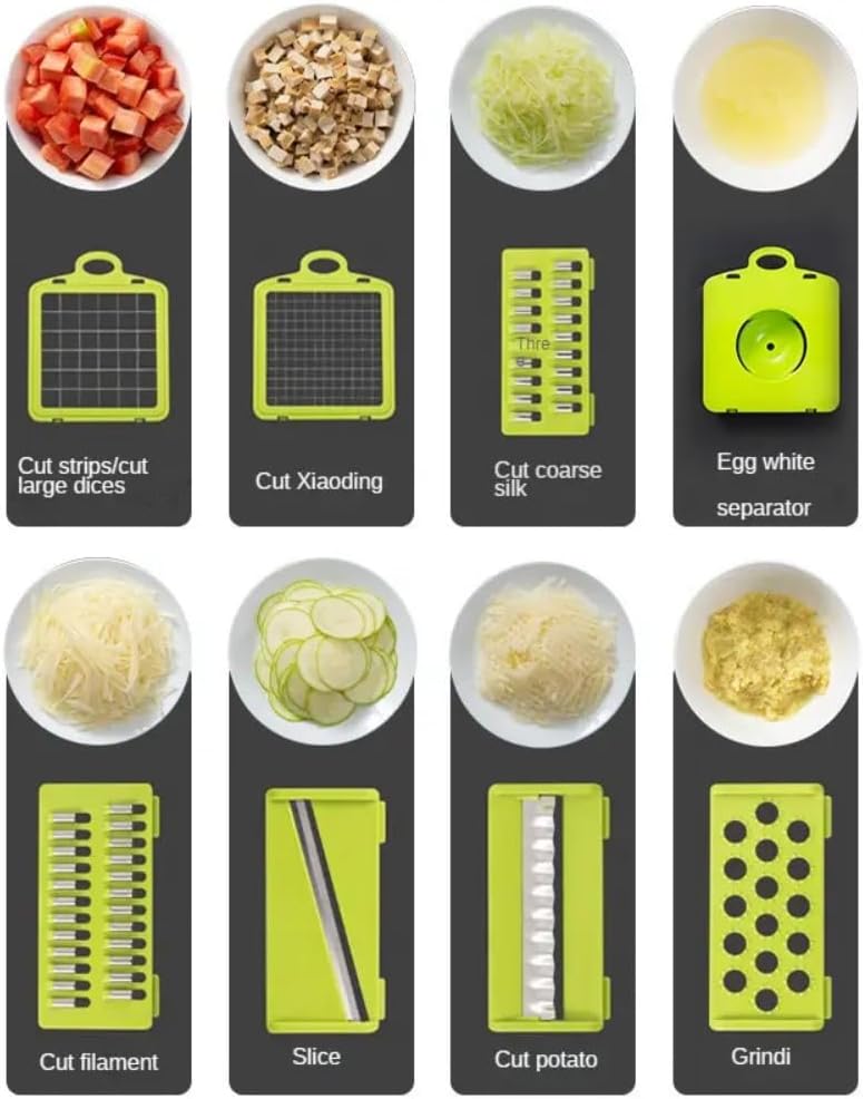 16-in-1 Ultimate Vegetable Chopper & Mandoline Slicer – Multi-Blade Food Dicer, Spiralizer, Grater & Cutter with Container – Kitchen Gadget for Fruits, Veggies, Cheese – Black & Green
