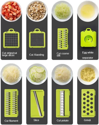 16-in-1 Ultimate Vegetable Chopper & Mandoline Slicer – Multi-Blade Food Dicer, Spiralizer, Grater & Cutter with Container – Kitchen Gadget for Fruits, Veggies, Cheese – Black & Green