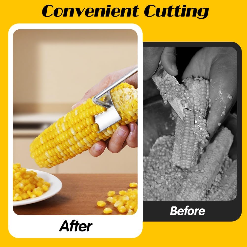 2PCS Stainless Steel Corn Cob Peeler,Professional Corn Cutter Tool to Remove Kernels from Corn on the Cob,Durable & Easy-to-Use Kitchen Gadget for Raw/Cooked Corn