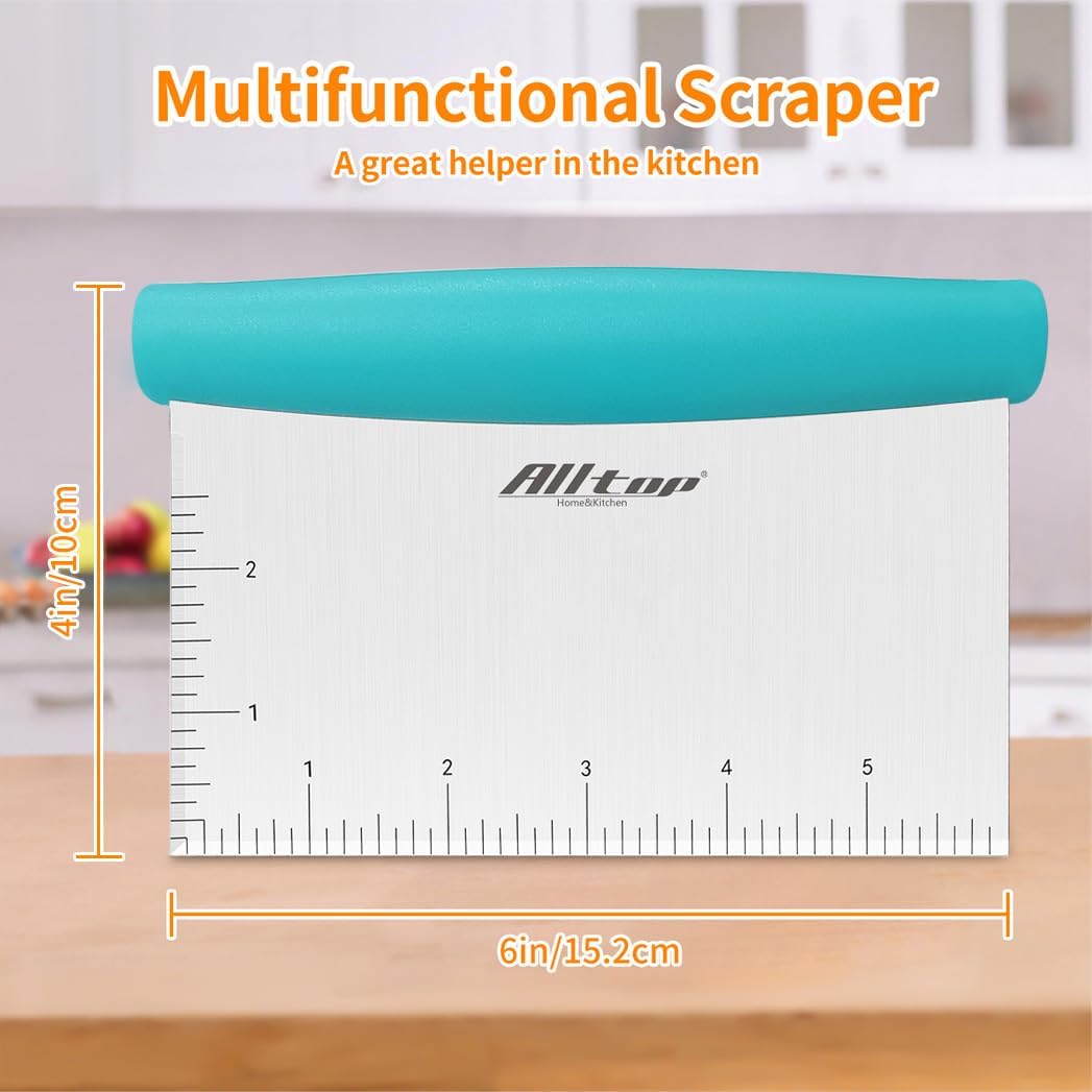 ALLTOP Bench Scraper & Chopper for Kitchen - Ideal Baking Essential Utensil,Stainless Steel Pastry/Dough/Food Cutter Tool for Cake Pizza Bread,Cooking - 1 Pack,Black