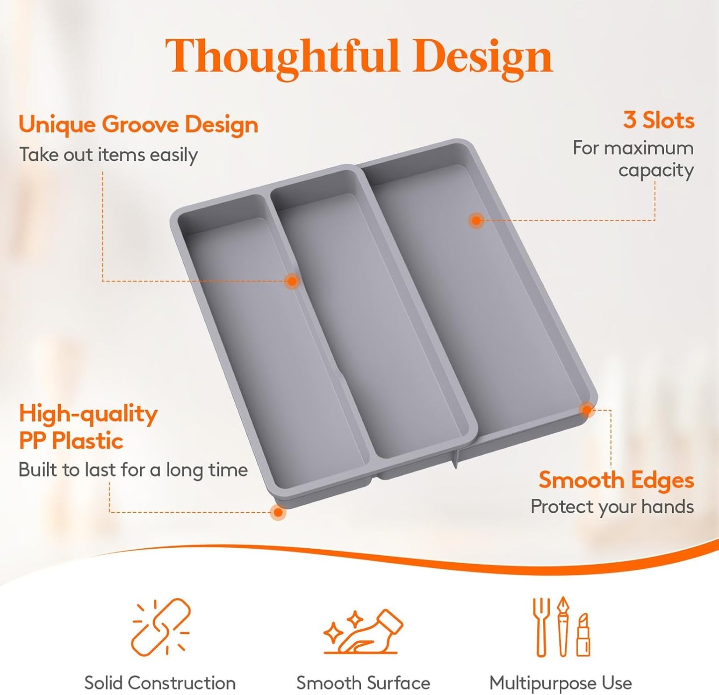 Lifewit Utensil Organizer for Kitchen Drawer, Expandable Cooking Silverware Tray, Adjustable Cutlery Flatware Holder, Plastic Spatula Tools Storage Divider, 14.4 x 15.8", Black