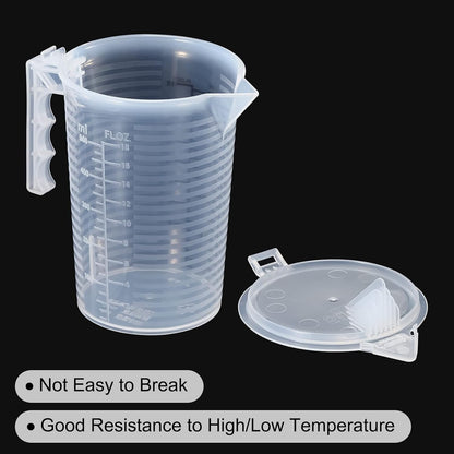 PATIKIL Graduated Beaker, 2 Pack 100ml PP Plastic Liquid Measuring Cup Double Sided Black Graduations with Handle Lid and Spout for Lab Kitchen Home