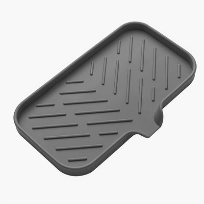 MicoYang Silicone Soap Dish with Drain Spout, Self-Draining Sink Organizer Tray for Bathroom and Kitchen, Sponges, Dispensers and Soap Holder, Non-Slip and Dishwasher Safe, Black (Compact, 4.9"×3.2")