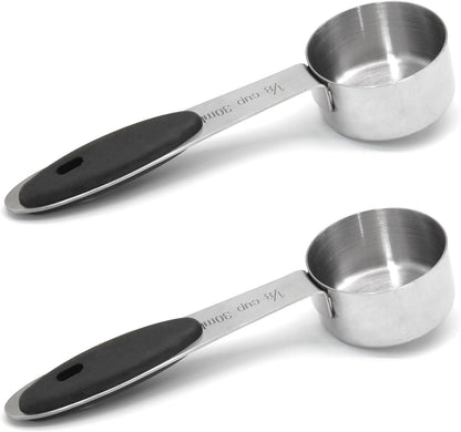 1/4 Cup Measuring Cup, 60 ML Stainless Steel Coffee Measuring Scoops, Single Metal Coffee Scoop with Black Silicone Handle