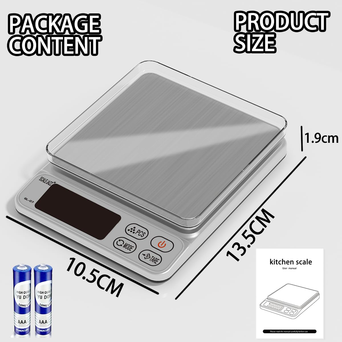Mini Scale,6.6lb Scale for Grams,Digital Scale Food，Cooking Scale and Food Scales for Kitchen，Food Scale Grams and Ounces,Grams Scale,7Units,Auto Off,Tare,PCS,LCD Display