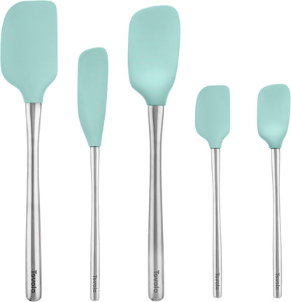 Tovolo Stainless Steel Handled Silicone Spatula Set of 5 White, Dishwasher Safe Kitchen Spatula Set for Cooking Baking, Non Toxic BPA Free Silicone Spatula set with Metal Steel Handle