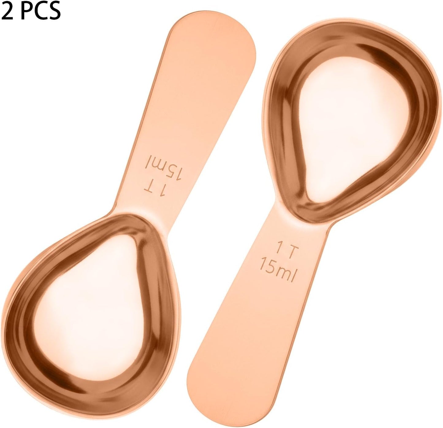 2PCS Coffee Scoop: 1 Tbsp (1/16 Cup / 0.5 Oz / 15Ml) Measuring Spoons Stainless Steel Rose Gold Set for Ground Coffee Protein Powder & Spices Short Handle Fits into Canisters