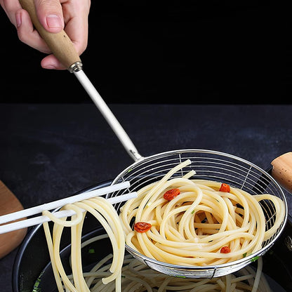 IQCWOOD Spider Strainer Skimmer with Wood Handle - 5.5 Inch Fryer Scoop for Cooking and Frying, Kitchen Utensils Pasta Strainer Spoon