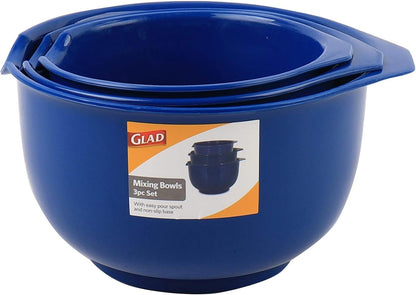 Glad Mixing Bowls with Pour Spout, Set of 4 - Nesting Plastic Bowls (1.2qt, 1.9qt, 2.8qt, and 3qt with Handle) - Non Slip Base, Dishwasher Safe Kitchen Cooking and Baking Supplies, Grey