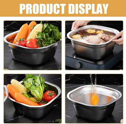 Multifunctional Square Vegetable Washing Basin 9.84 Inch Large Capacity Stainless Steel Kitchen Sink Tub for Food Prep and Cleaning