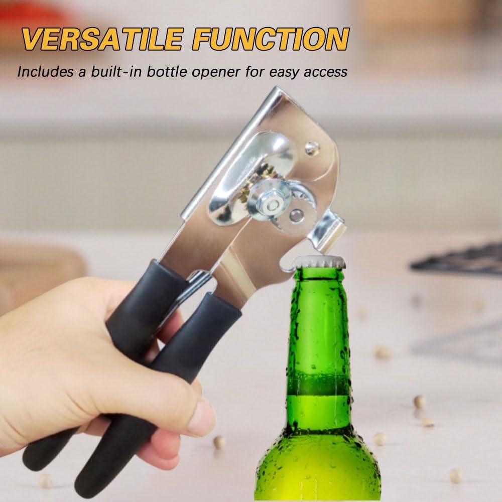 NUFR Commercial Heavy-Duty Manual Can Opener with Easy-Turn Crank, Long Rubber Handle & Magnetic Lid Holder