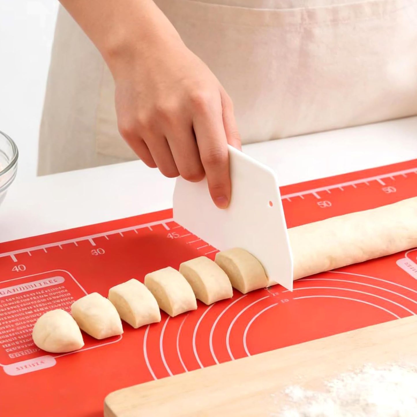Silicone Baking Mat with Measurement, Non-Slip Pastry Mat, Non-Stick Bread Making Tools with Rolling Pin Dough Scraper and Brush for Pastry Bread Cookies Pizza(18x24in)