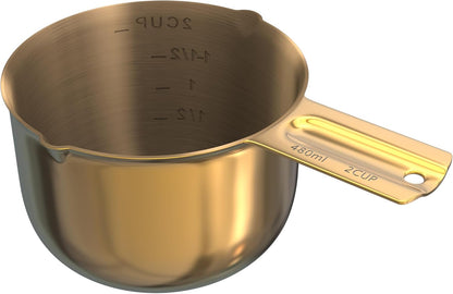 Color Up 2 Cup Measuring Cup, 480ml Stainless Steel Metal, Easy-Pour Spouts, Engraved Markings, Flat Base, Dishwasher Safe, for Dry and Liquid Ingredients