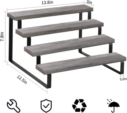 YINMIT Wooden Display Riser Stand, Tiered Perfume and Cologne Organizer Stand, 4 Tier Spice Rack Organizer, Rustic Display Shelf for Candles (4 Tier)