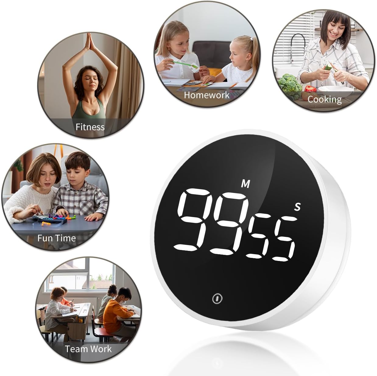 VOCOO Digital Kitchen Timer - Magnetic Countdown Countup Timer with Large LED Display Volume Adjustable, Easy for Cooking and for Seniors and Kids to Use (Space Grey)