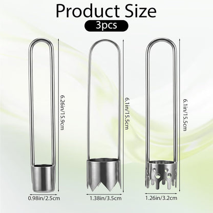 3 PCS Red Bell Pepper Seed Corer Fruit and Vegetable Corer Tool Stainless Steel Practical Kitchen Gadgets Universal Multifunctional Core Remover for Pepper Apple Pineapple Pear Easy Clean
