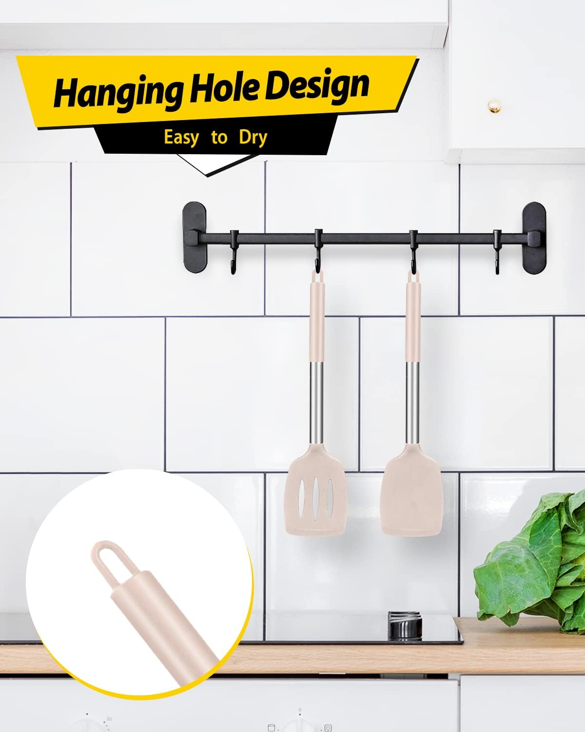 Pack of 2 Silicone Solid Turner, Non Stick Slotted Kitchen Spatulas, High Heat Resistant BPA Free Cooking Utensils, Ideal Cookware for Fish, Eggs, Pancakes(Black)