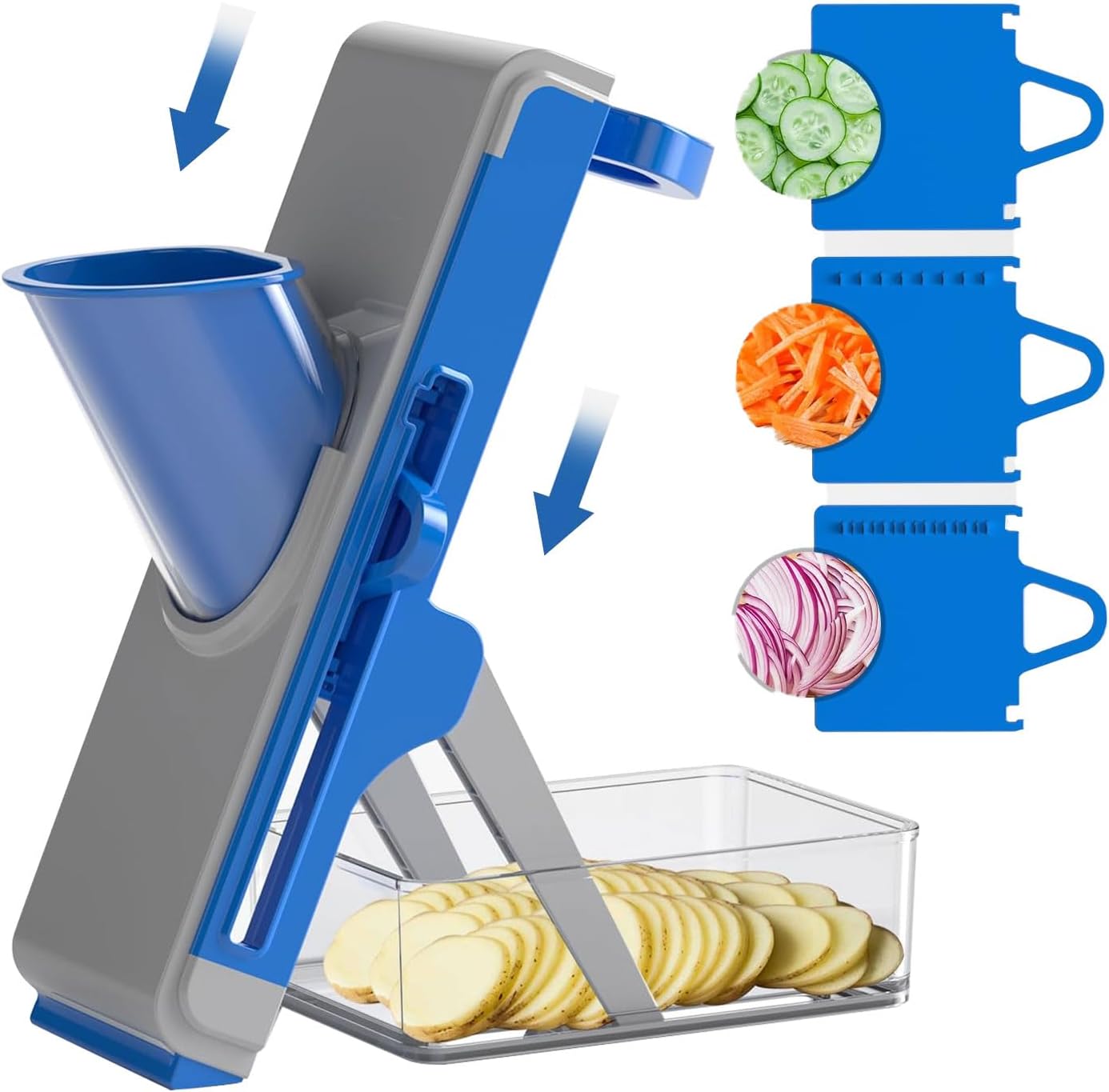 Mandoline Slicer for Kitchen - Vegetable Food Chopper, Cucumber Slicer, Detachable Easy to Clean Kitchen Chopping Artifact (White Blue)
