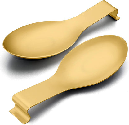Spoon Rest Set of 2, E-far Stainless Steel Spoon Ladle Holder Spatula Rest for Kitchen Stove Top, Large Size & Dishwasher Safe