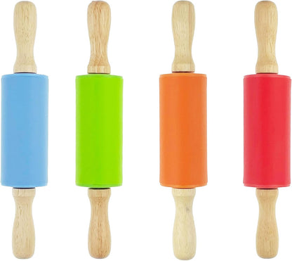 4 Pack Mini Small Rolling Pin 9 Inch Kids Rolling Pin Wooden Handle for Home Kitchen