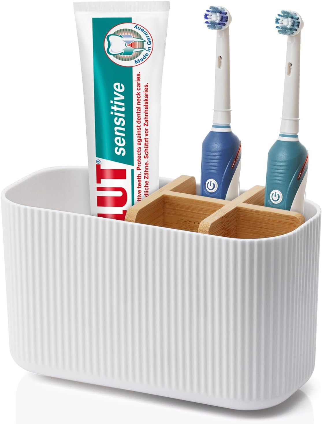 GFWARE Toothbrush Holders for Bathrooms, 5 Slots Bamboo Toothbrush Holder Kids Electric Toothbrush Holder and Toothpaste Holder for Bathroom Countertop Accessories Storage, Marble Toothbrush Organizer