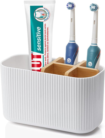 GFWARE Toothbrush Holders for Bathrooms, 5 Slots Bamboo Toothbrush Holder Kids Electric Toothbrush Holder and Toothpaste Holder for Bathroom Countertop Accessories Storage, Marble Toothbrush Organizer