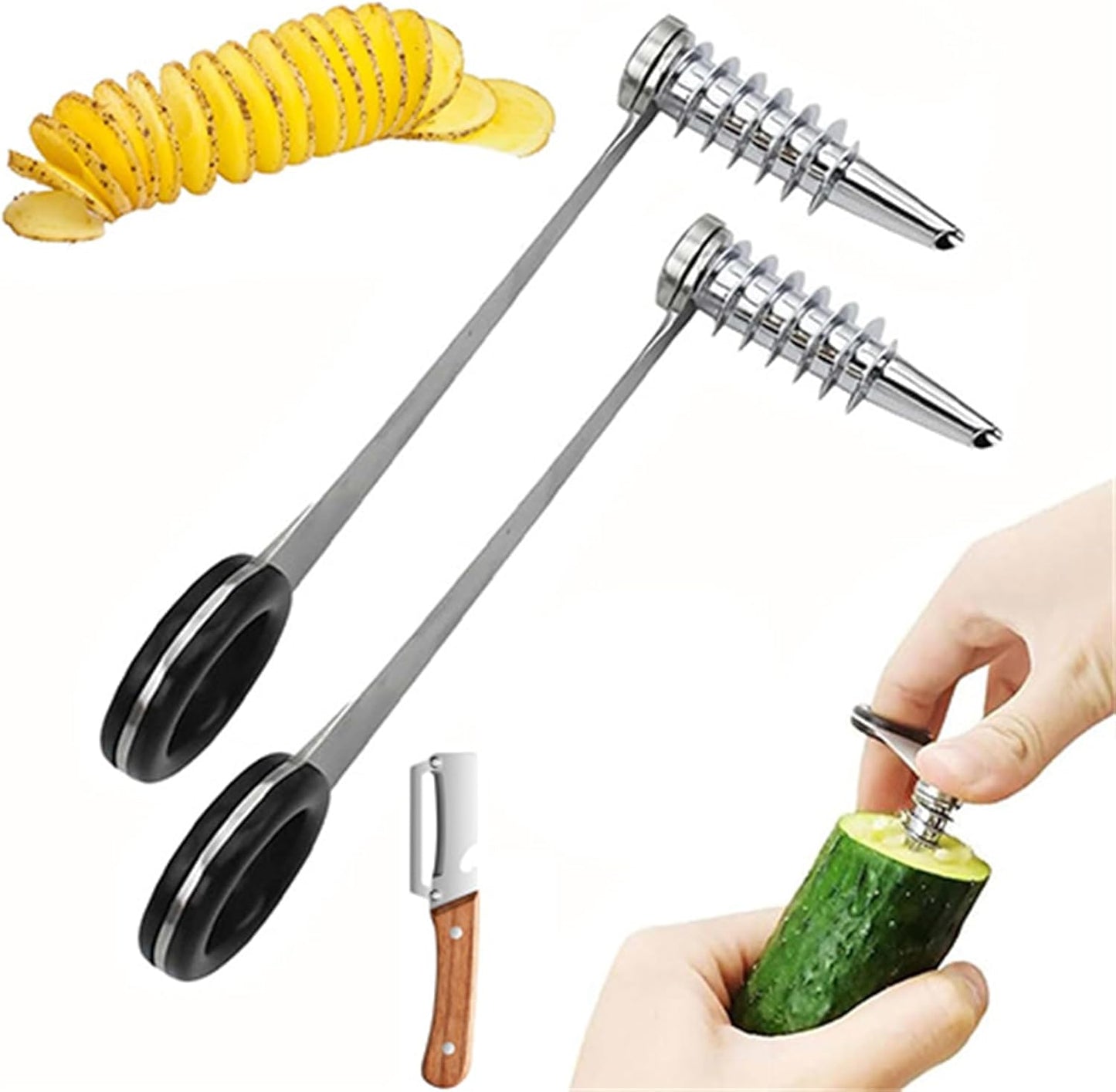 Potato Spiralizer, Spiral Slicer, Kitchen Spiralizer for Potatoes and Veggies Quick Uniform Spirals, Easy to Use and Clean, For Carrots Zucchini and Vegetables (3pcs)