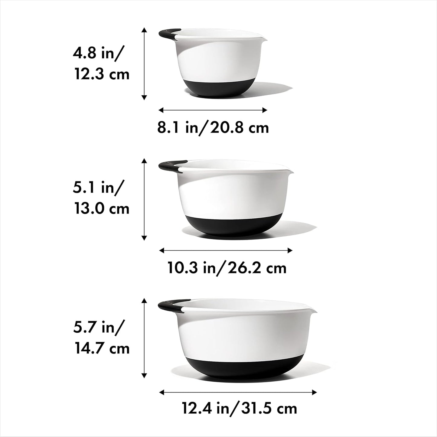 OXO Good Grips 3-Piece Plastic Mixing Bowl Set - Cadet Blue, Tower Gray, Jade, Small, Medium, Large
