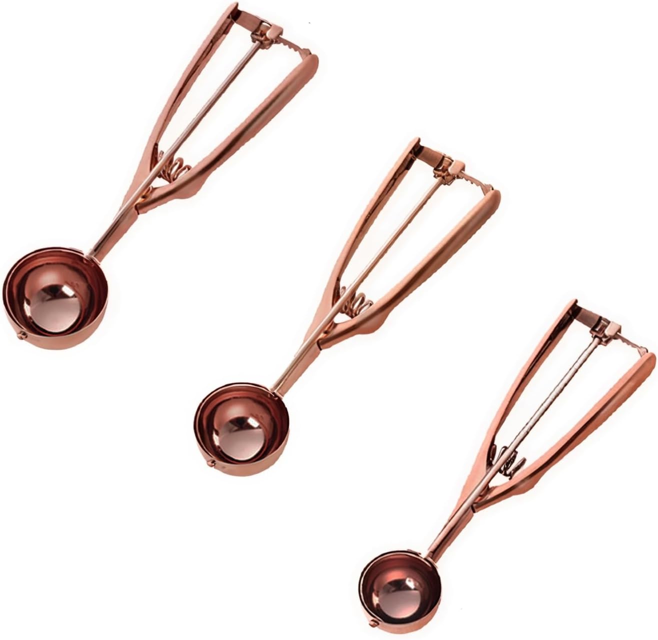 Gold Ice Cream Scoop 304 Stainless Steel Cookie Scoops for Baking Melon Baller with Trigger 3 Sizes (Gold, S)