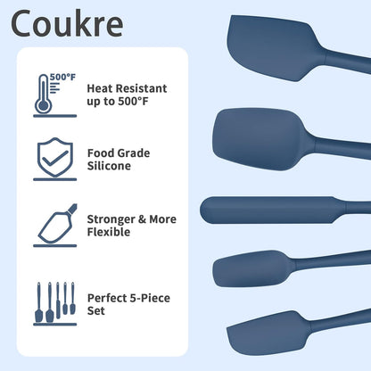 Coukre Silicone Spatula Set of 5,High Temperature Resistant, Food Grade Silicone, Dishwasher Safe, for Baking, Cooking (Aqua Green)