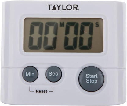 Taylor Digital Timer with 99 Minute 59 Second Display, Easy to Use, White Compact Design for Kitchen Cooking, Baking, and Timing Needs (Pack of 2)