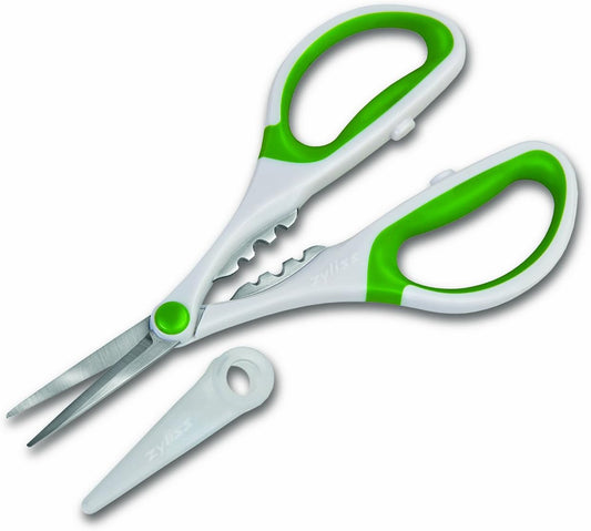 Zyliss Heavy Duty Home & Kitchen Herb Shears Scissors with Innovative Stem Stripper, Versatile Kitchen Shears for Trimming Weeds, Flower Buds & More - White/Green - 8.5 x 4.2 x 0.4 inches