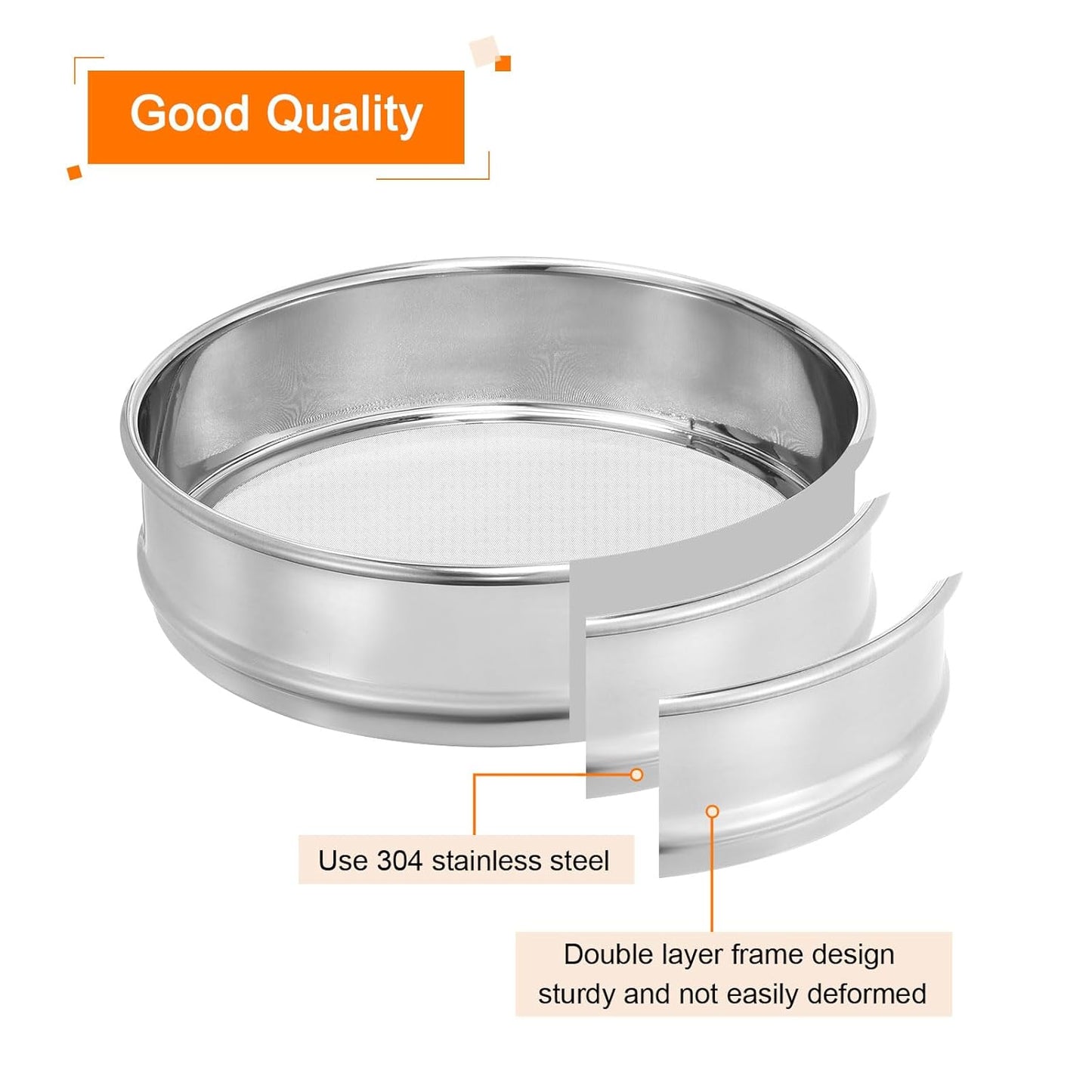 PATIKIL 10 Mesh Lab Sieve, 8" Diameter Test Sieve 304 Stainless Steel Wire Cloth (2mm) for Industrial Laboratory