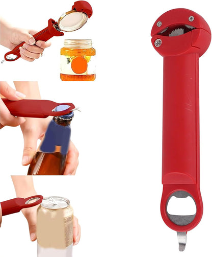 3 in 1 Jar Opener Bottle Opener Beer Soda Can Opener Manual, Adjustable Cap Screwer Jar Openers for Weak Hands Gifts for Seniors or Arthritis, Bottle Opener Magnet for Kitchen Storage (Beige)
