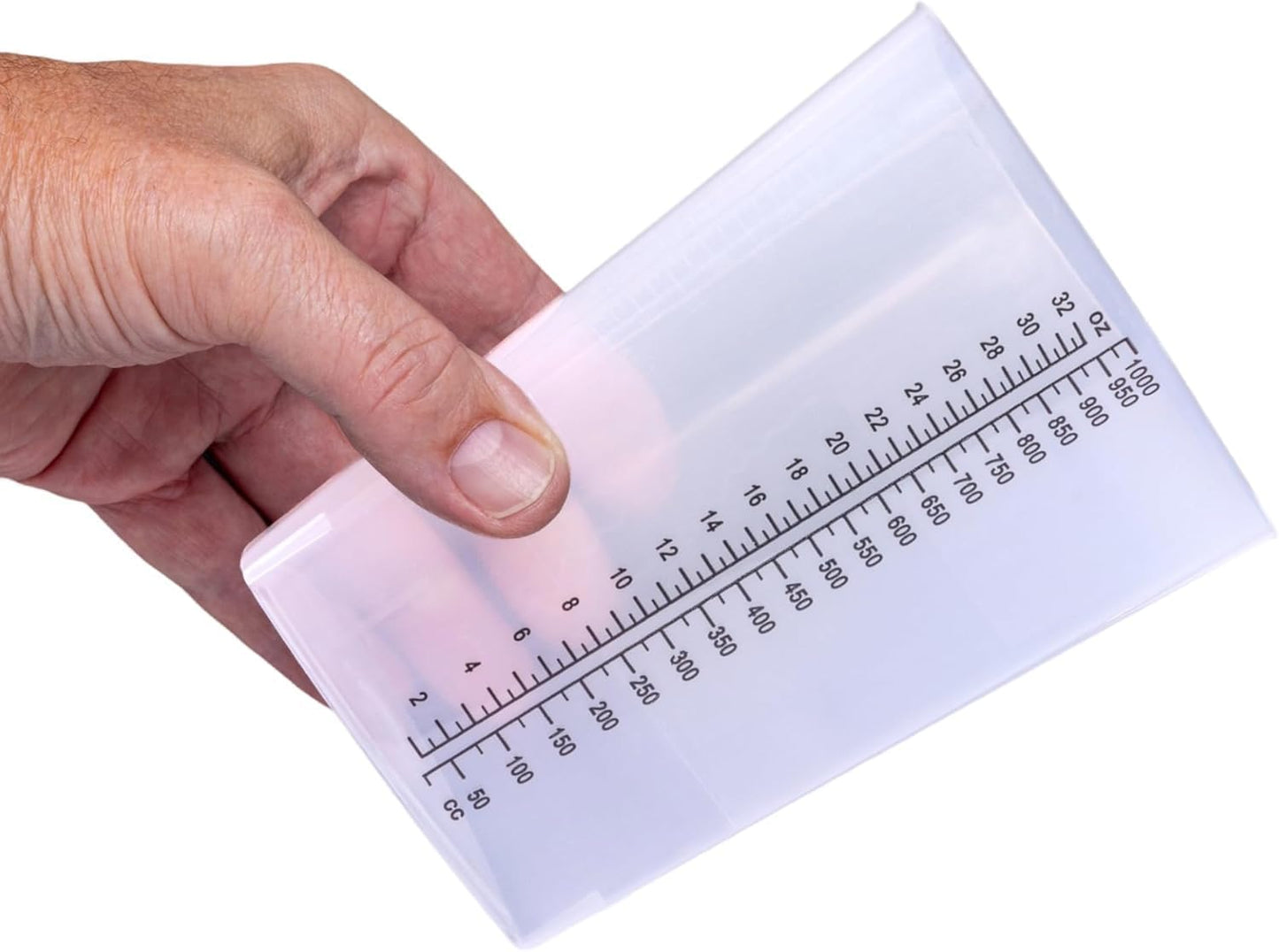 Vakly Plastic Graduated Triangular Intake Output Container [5 Pack] 32 ounce Three-Sided Translucent Laboratory Beaker for Measuring & Mixing - Clear Markings in oz & cc - for Specimen, Paint & Epoxy