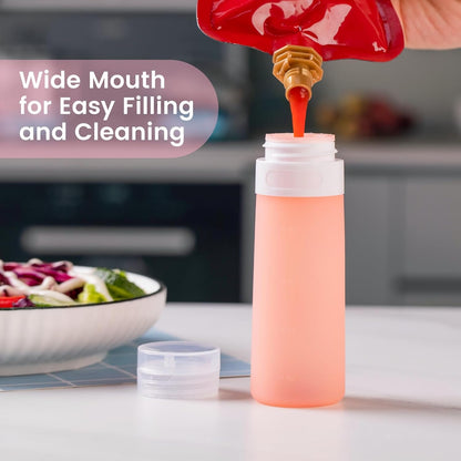 MICEBAY Condiment Squeeze Bottles for Sauces, 2-oz Mini Silicone Salad Dressing Container to Go with Reusable Sandwich Bag, Leakproof Ketchup Bottle for Bento Lunch Box, 4 Pack, Candies