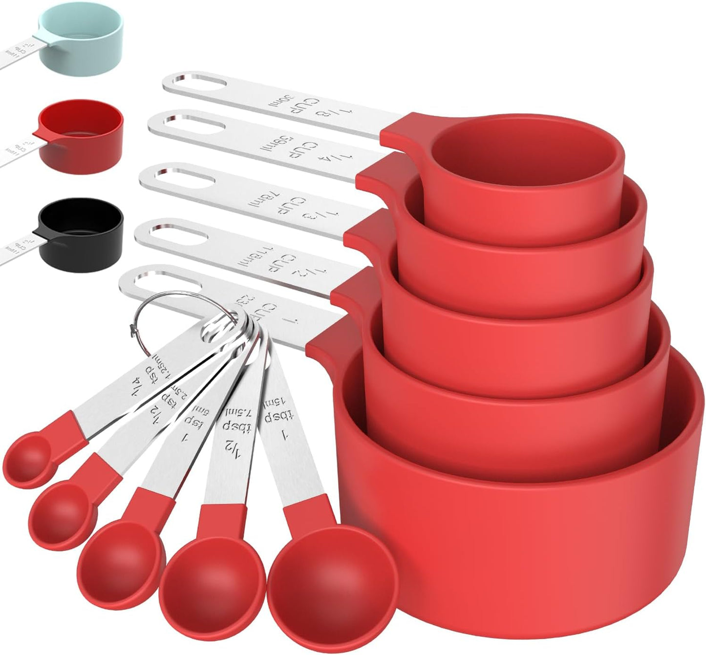 TILUCK Measuring Cups & Spoons Set, Stackable Cups and Spoons, Nesting Measure Cups with Stainless Steel Handle, Kitchen Gadgets for Cooking & Baking (Green)