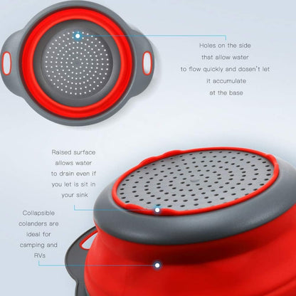 Collapsible Colanders with Handles, Food-Grade Silicone Kitchen Strainer Space-Saving Design For Pasta, Red