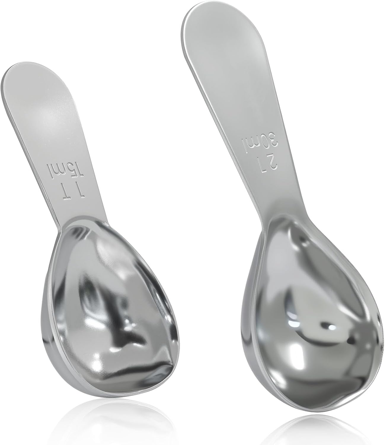 2Pcs Stainless Steel Coffee Scoop, Short Handles Coffee Spoons (1&2 Tablespoon Measure Spoon), Ergonomics Design Scooper for Coffee, Loose Tea, Sugar, Flour(Silver,15ml+30ml)